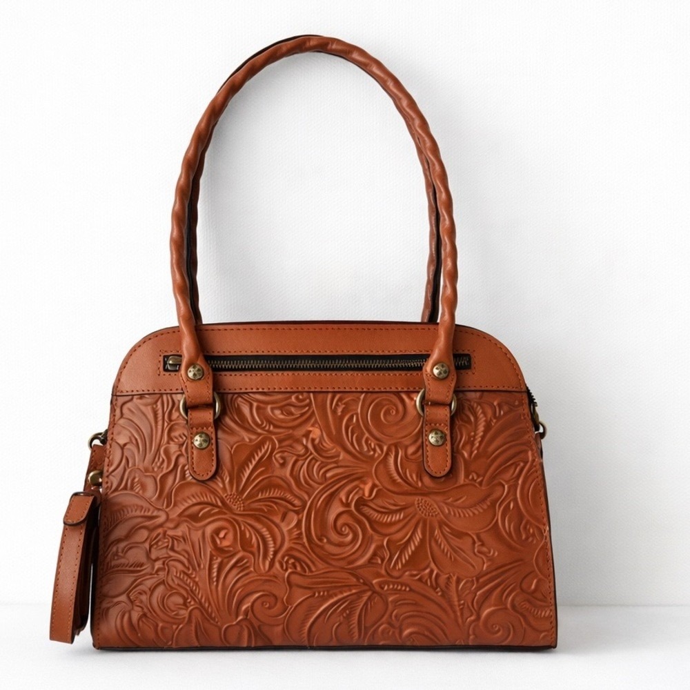 Patricia Nash Calvi Square Satchel Tooled Leather Bag Florence Brown P27207 NWT - Picture 1 of 8